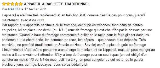 Avis client sur Amazon à propos du Bron Coucke RACL01